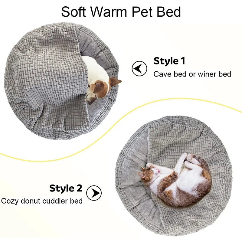Round Pet Bed For Dog Cat Puppy House Warm Mat Winter Blankets Anti-Stress Orthopedic Fluffy Cat Dog Bed, Suitable For Winter