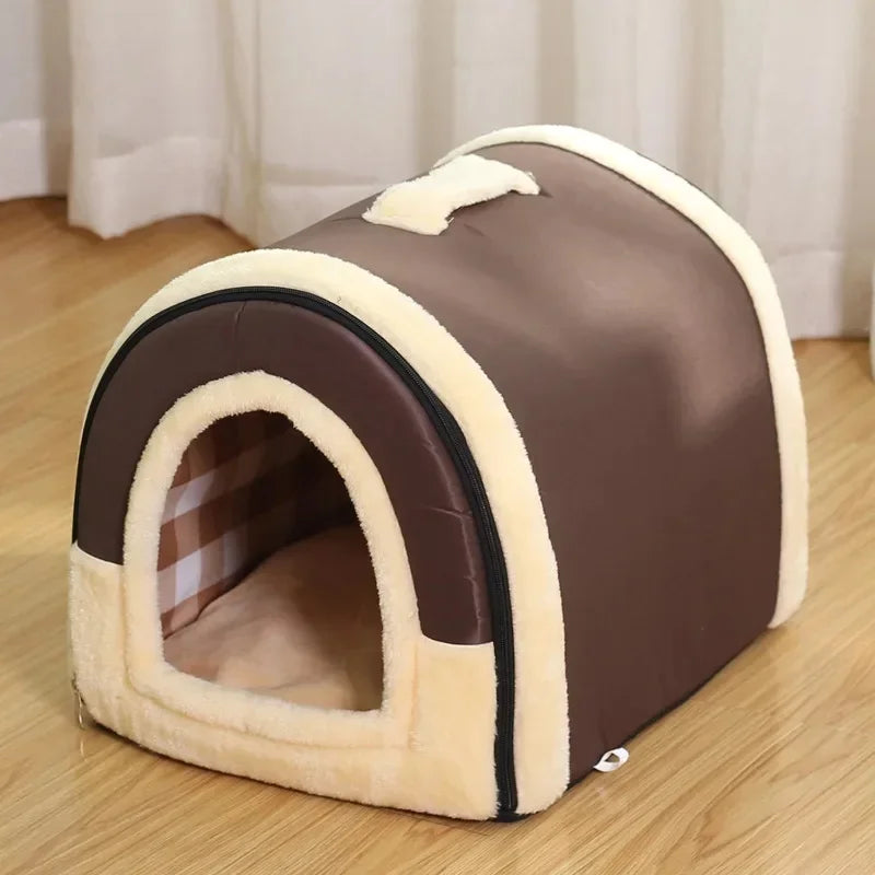 Foldable Dog Bed Pet House Kennel Soft Tent Indoor Enclosed Warm Plush Sleeping Nest Basket with Removable Cushion for Cats Dogs