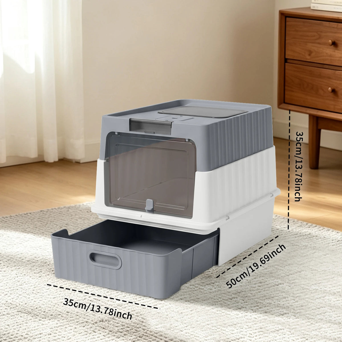 Draw-Out Fully Enclosed Pet Cat Litter Box With Large Space Removable Easy To Clean Anti-Slip Durable And Comes With A Shovel