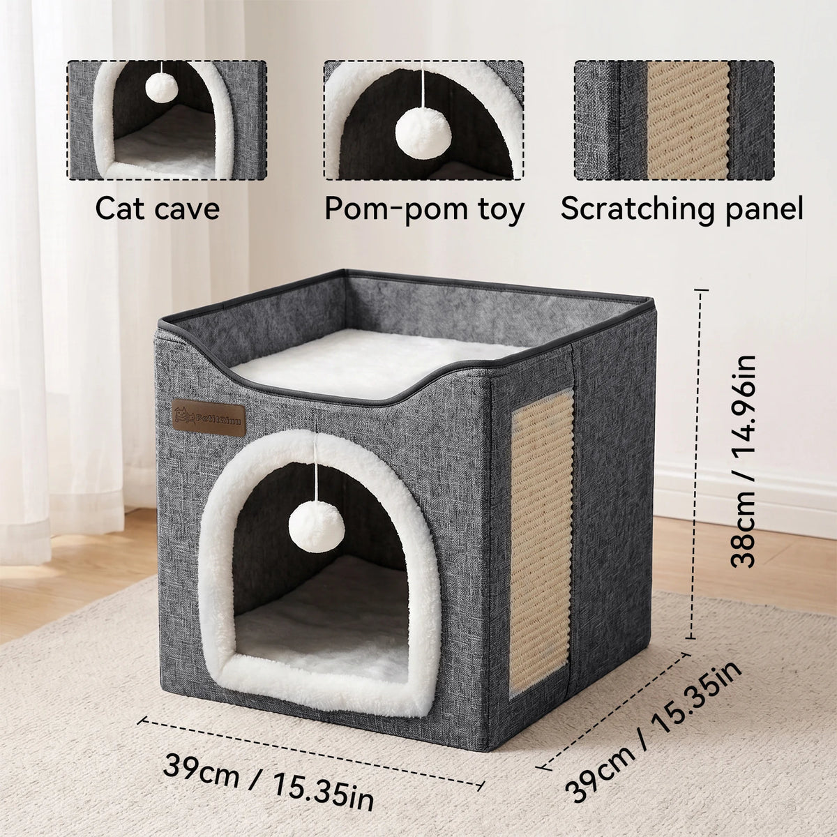 Simple 2-Layer Foldable Cat Bed, Cat Room, Kitten's Home, Indoor Cat Bed, Large Cat Cave With Fluffy Ball Toys And Cat Scratching Post, Kitten's Hidden Apartment, Pet Sofa.