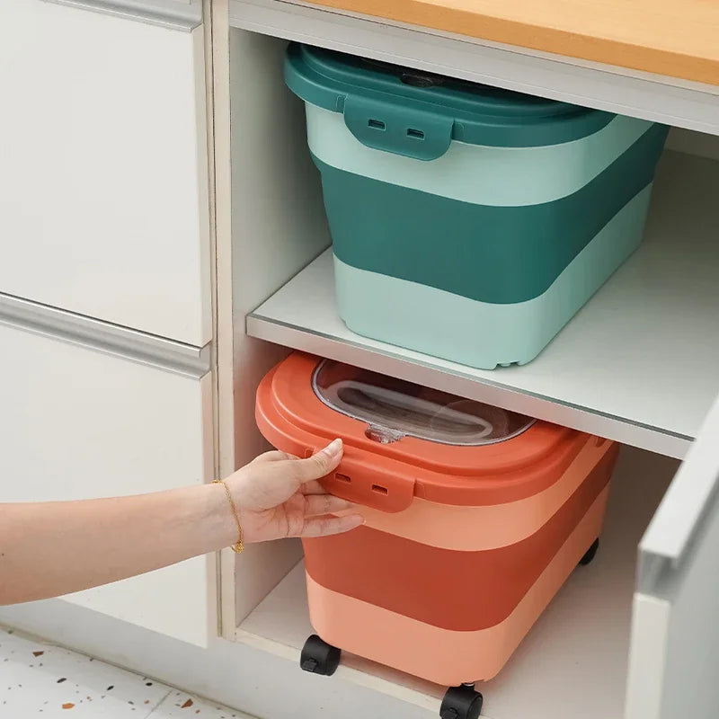 13/33LB Collapsible Cat Dog Food Storage Container, Airtight Sealing Dry Food Box with Lid for Kitchen Grain & Rice