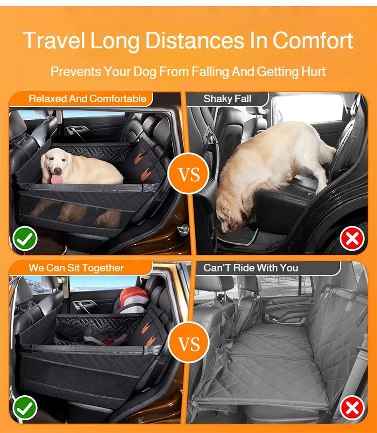 Car Pet Seat Cover Waterproof Hard-Bottom Rear Seat Dog Mat with Mesh Design Car Hammock Pet Bed for Dogs Cats Travel Accessory