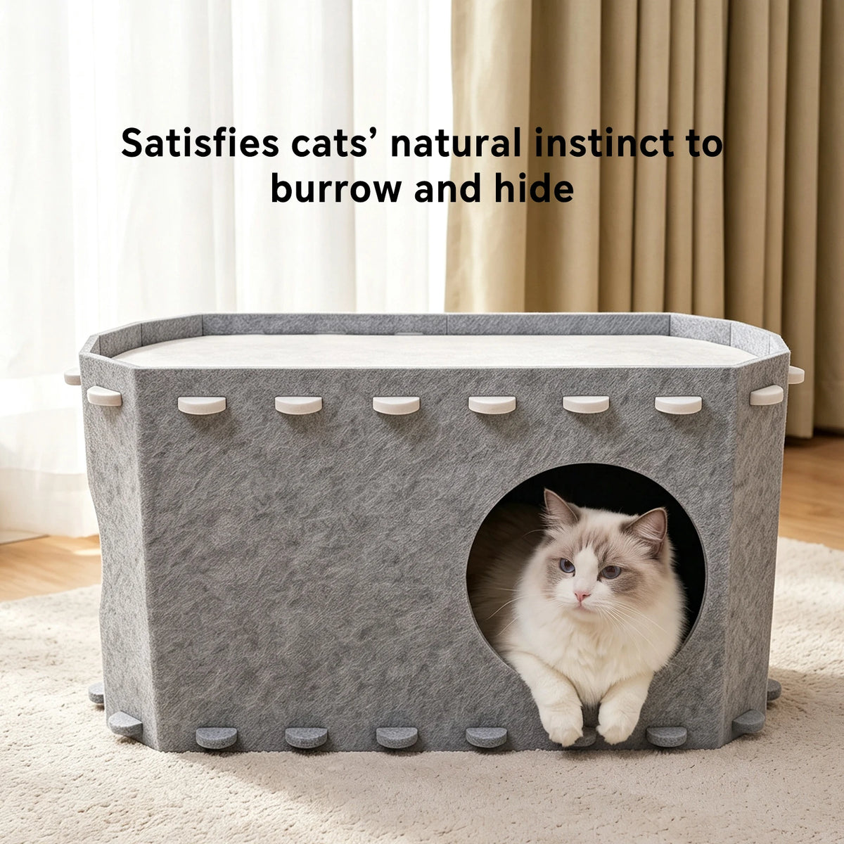 Felt Cat Bed Tunnel, Ventilated Semi-Enclosed Pet House, Detachable And Easy-To-Clean Cat Cave, Soft Thick Felt Sleeping Nest, Indoor Resting And Hiding Spot, Comfortable All-Season Pet Furniture For Home Decoration.