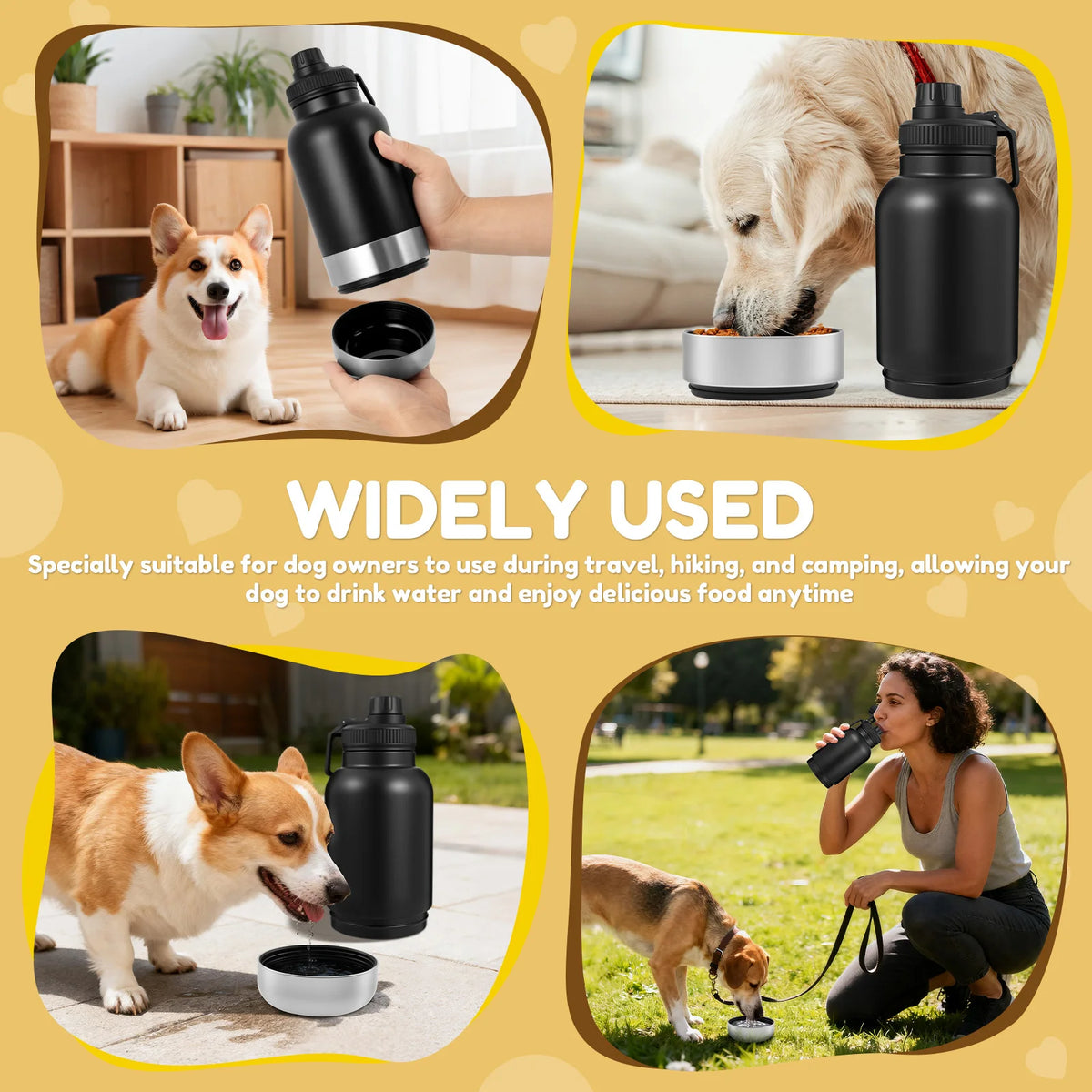 32oz Stainless Steel Detachable Portable Dog Water Bottle 3 in 1 Leakproof Puppy Dog feeding and water Bowls Dog accessories