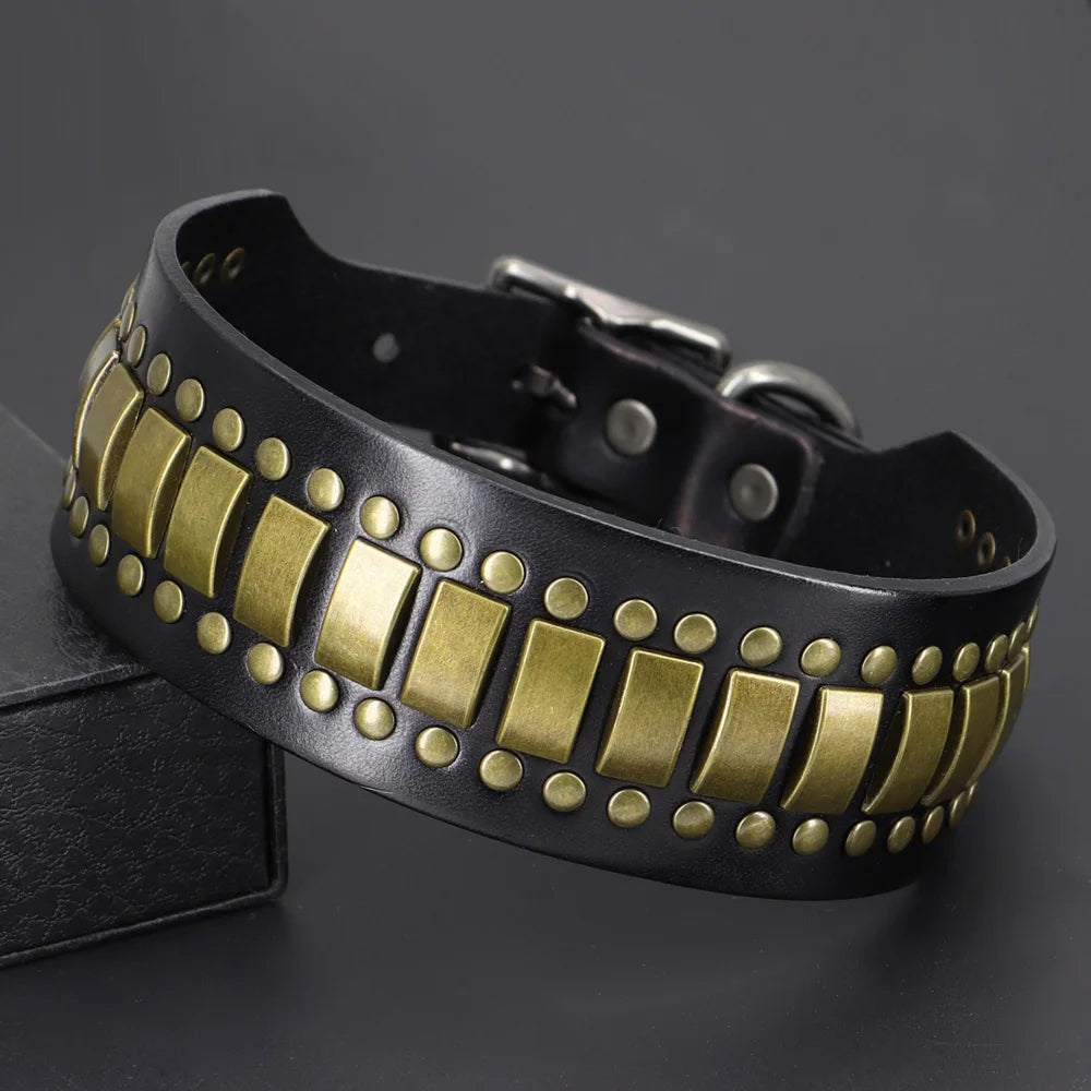 2inch Wide Luxury Genuine Leather Dog Collar Durable Metal Rivet Collars Cool Collars for Medium lagre Dogs German Shepherd