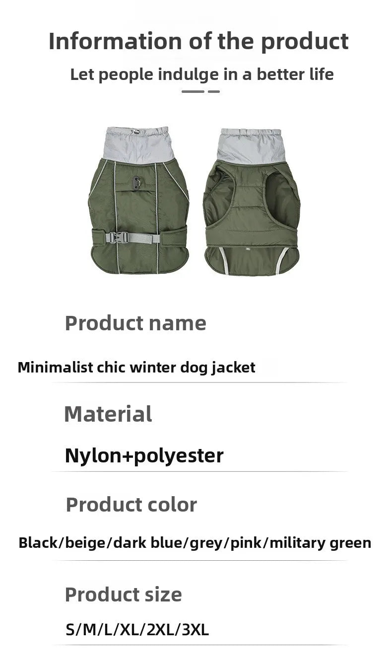 Winter Waterproof Dog Jacket with Reflective Strips, Thick Warm Coat for Pets, Adjustable with D-Ring, S-3XL