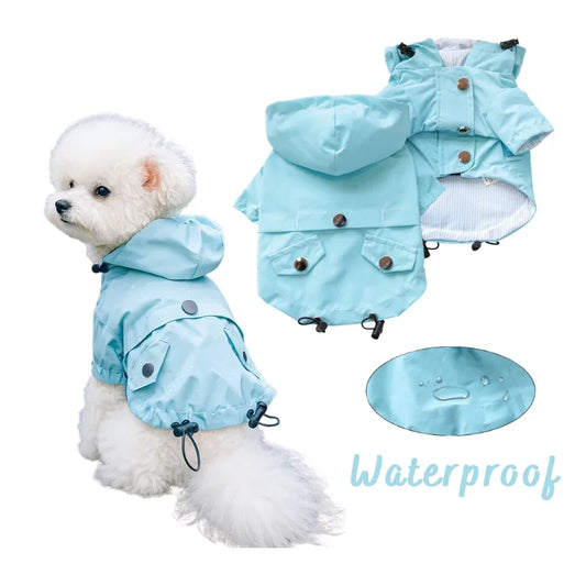Waterproof Pet Dog Coat for Small Medium Large Dogs, Hooded Windproof Dog Raincoat Jacket, Light Blue Pet Clothes
