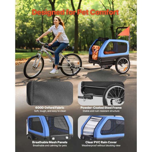88 lbs Dog Bike Trailer 2-in-1 Pet Stroller Cart Bicycle Carrier with Wheel & Universal Coupler for Small & Large Dogs