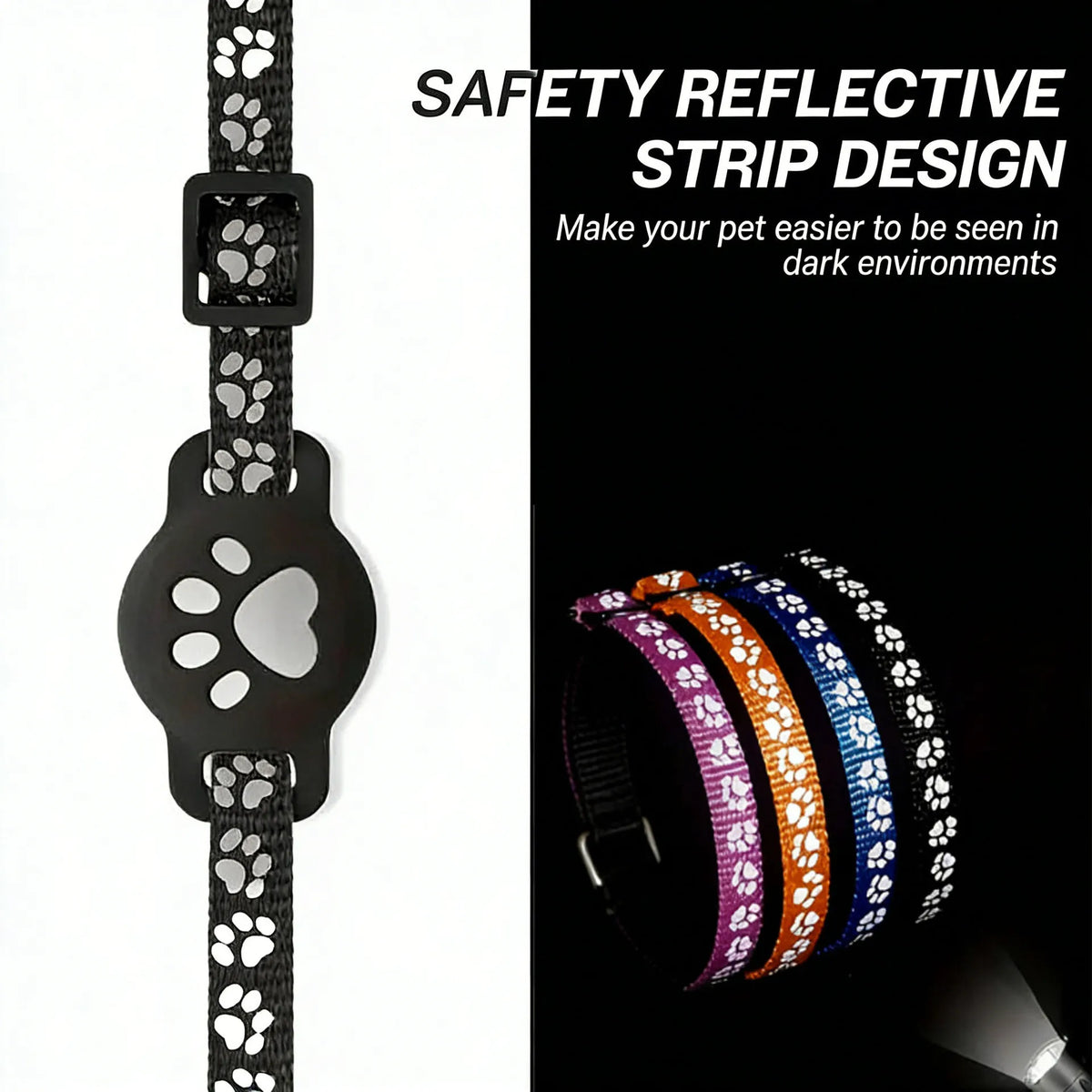 AirTag Cat Collar Reflective Paw Pattern Fit iOS Android System Quick Release Buckle Waterproof Anti-Lost Collar for Small Cats