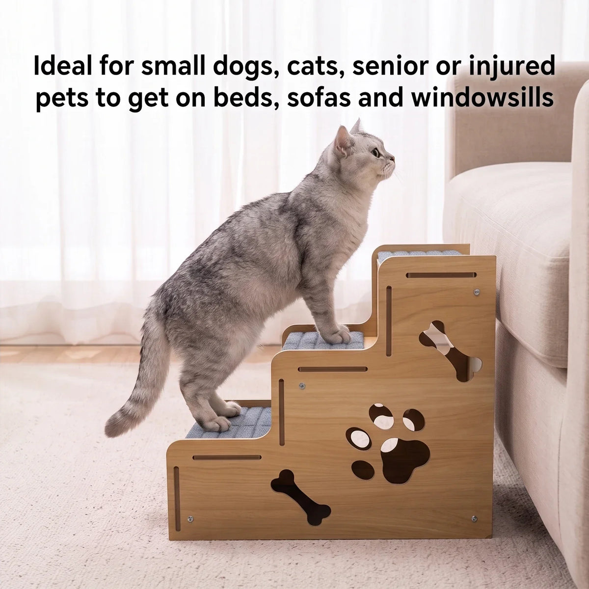 3 Step Wooden Pet Stairs Non Slip Dog Climbing Ladder for Small Dogs Cats Older Animals Climbing Ramp Pet Supplies