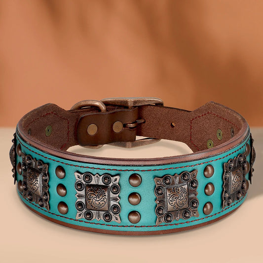 Genuine Leather Dog Collar 2inch Wide Dog Collars Cool Spikes Rivet Collars Luxury for Medium Large Dogs Pitbull German Shepherd
