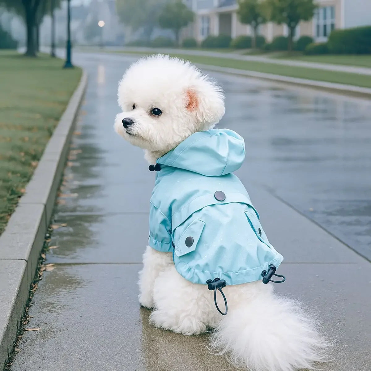 Waterproof Pet Dog Coat for Small Medium Large Dogs, Hooded Windproof Dog Raincoat Jacket, Light Blue Pet Clothes