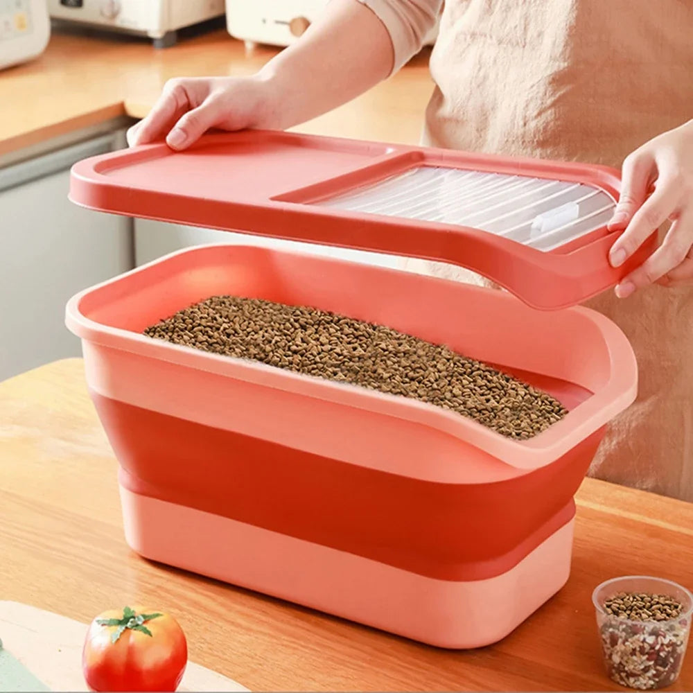 13/33LB Collapsible Cat Dog Food Storage Container, Airtight Sealing Dry Food Box with Lid for Kitchen Grain & Rice