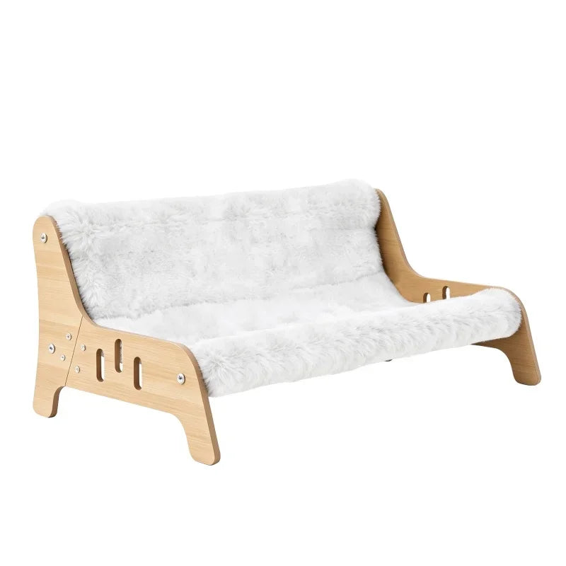Coral Fleece Cat Sofa Bed with Wooden Frame for Indoor Kittens & Small Dogs, Cozy Puppy Den Lounge Chair