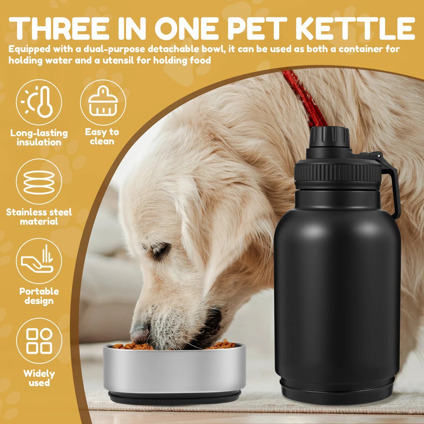 32oz Stainless Steel Detachable Portable Dog Water Bottle 3 in 1 Leakproof Puppy Dog feeding and water Bowls Dog accessories