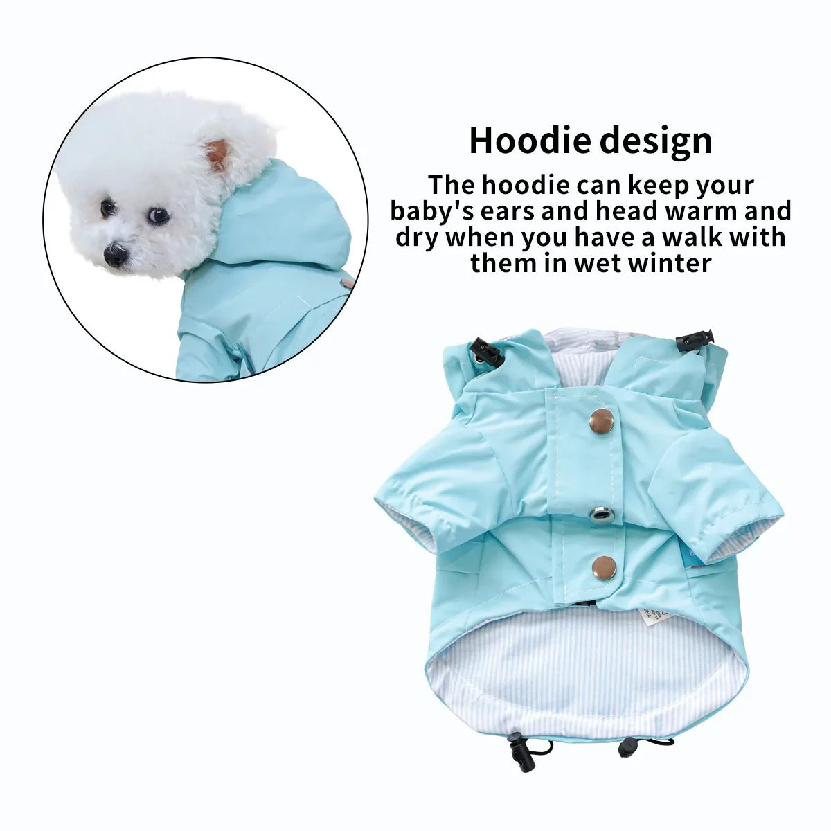 Waterproof Pet Dog Coat for Small Medium Large Dogs, Hooded Windproof Dog Raincoat Jacket, Light Blue Pet Clothes