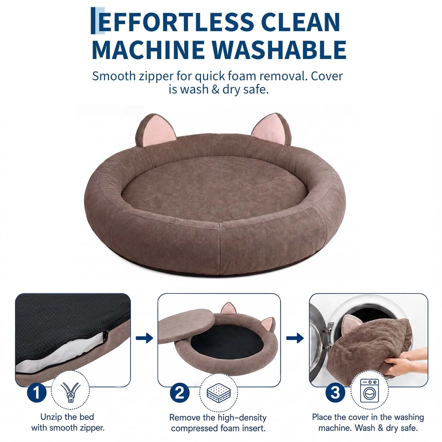 Round Dog Bed XXL Extra Large 9.8" Thick Pet Couch Memory Foam Pet Couch for Large & Senior Dogs Supportive Bolster Design Brown Grey