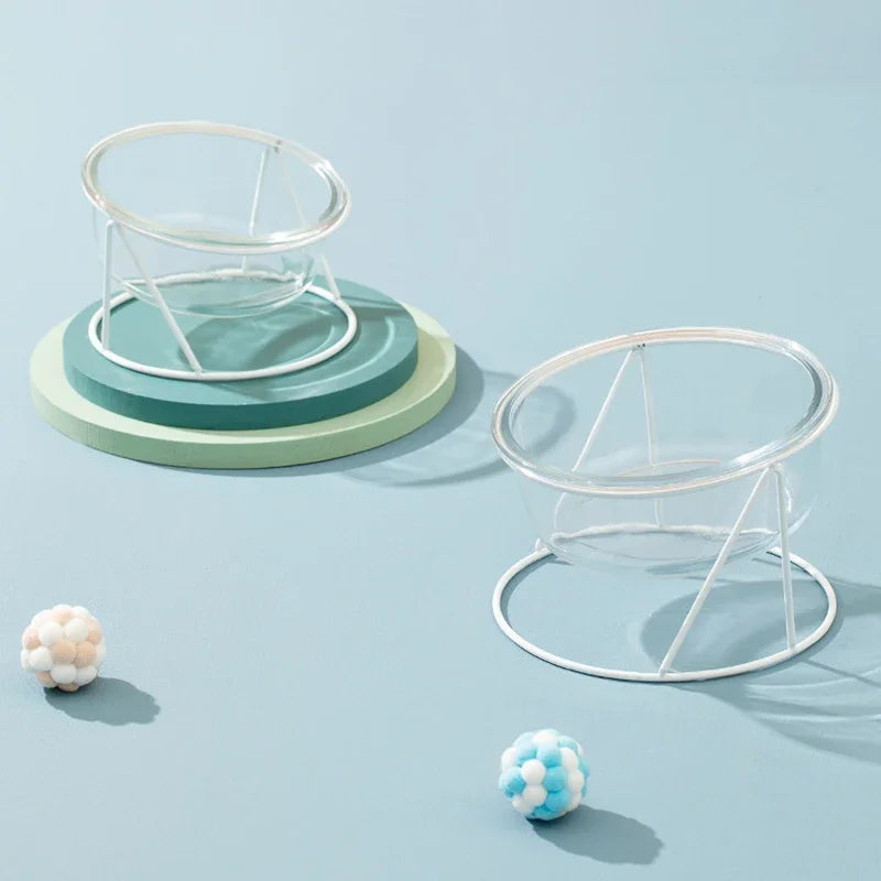 Cat Glass Food Water Bowl Elevated Small Dog Double Drinking Eating Bowls Pet Transparent Feeding Basin with Stand