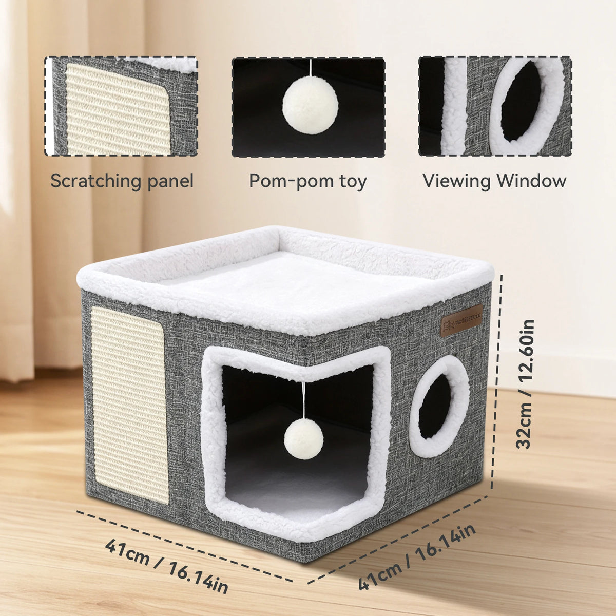 Multi-Layer Cat Bed With Double-Layer Bed, Toy Tunnel And Foldable Cat Scratching Post - Comfortable Indoor Cat Cube Bed, Equipped With Plush Hanging Balls, A Pet Christmas Gift, A Must-Have For Home.