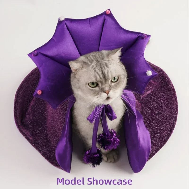 Halloween Cat & Dog Costume – Comfortable Witch Outfit with Cloak & Witch Hat, Pet Halloween Clothes for S/M Cats & Small Dogs