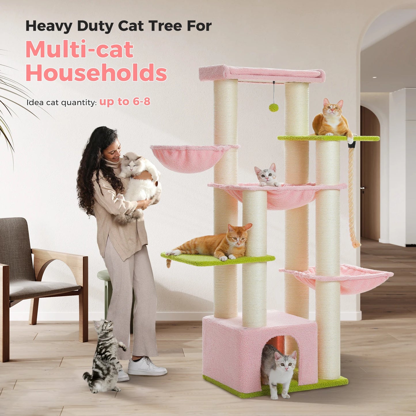 Large Cat Tree for Big Cats Robust Cat Tower with Several Levels Cat House Climbing Tree with Hammock 11 Sisal Posts Large Perch