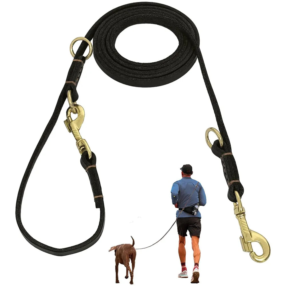 Multi Function Leather Dog Leads Hands Free Dog Running Leash Genuine Leather Dog Double Leash for Walking Two Dogs Pet Supplies