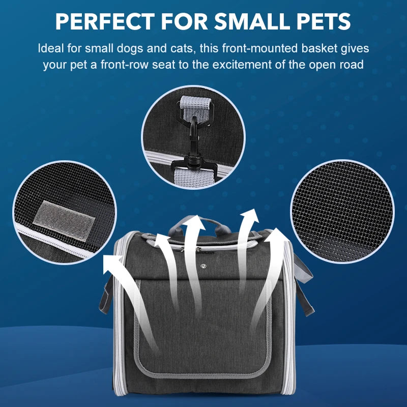 Dog or Cat Bike Basket, Expandable Soft Sided Pet Carrier Backpack with 4 Open Doors, Foldable Dog Bike Carrier