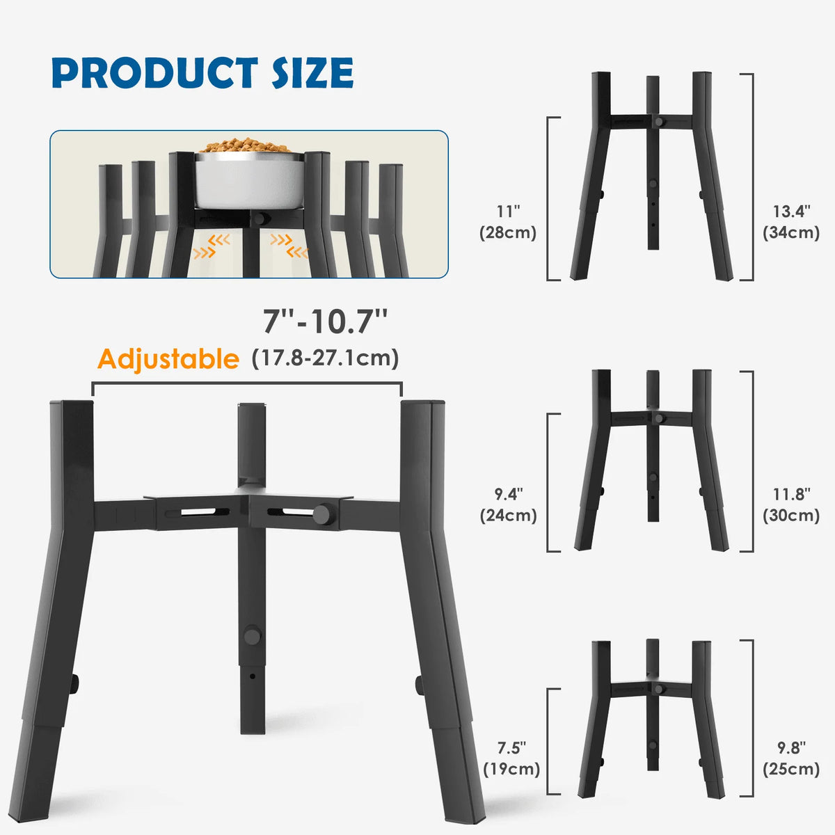 Raised Dog Bowl Stand for Medium & Large & Extra Large Dogs,Metal Tall Dog Food Stand,Adjustable Wide 7-11" Heights 9.8-13.4"