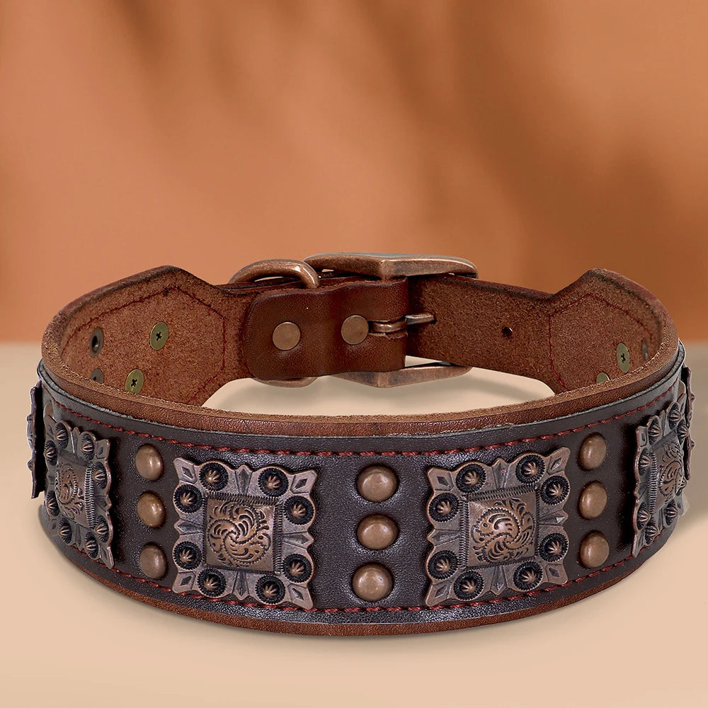 Genuine Leather Dog Collar 2inch Wide Dog Collars Cool Spikes Rivet Collars Luxury for Medium Large Dogs Pitbull German Shepherd