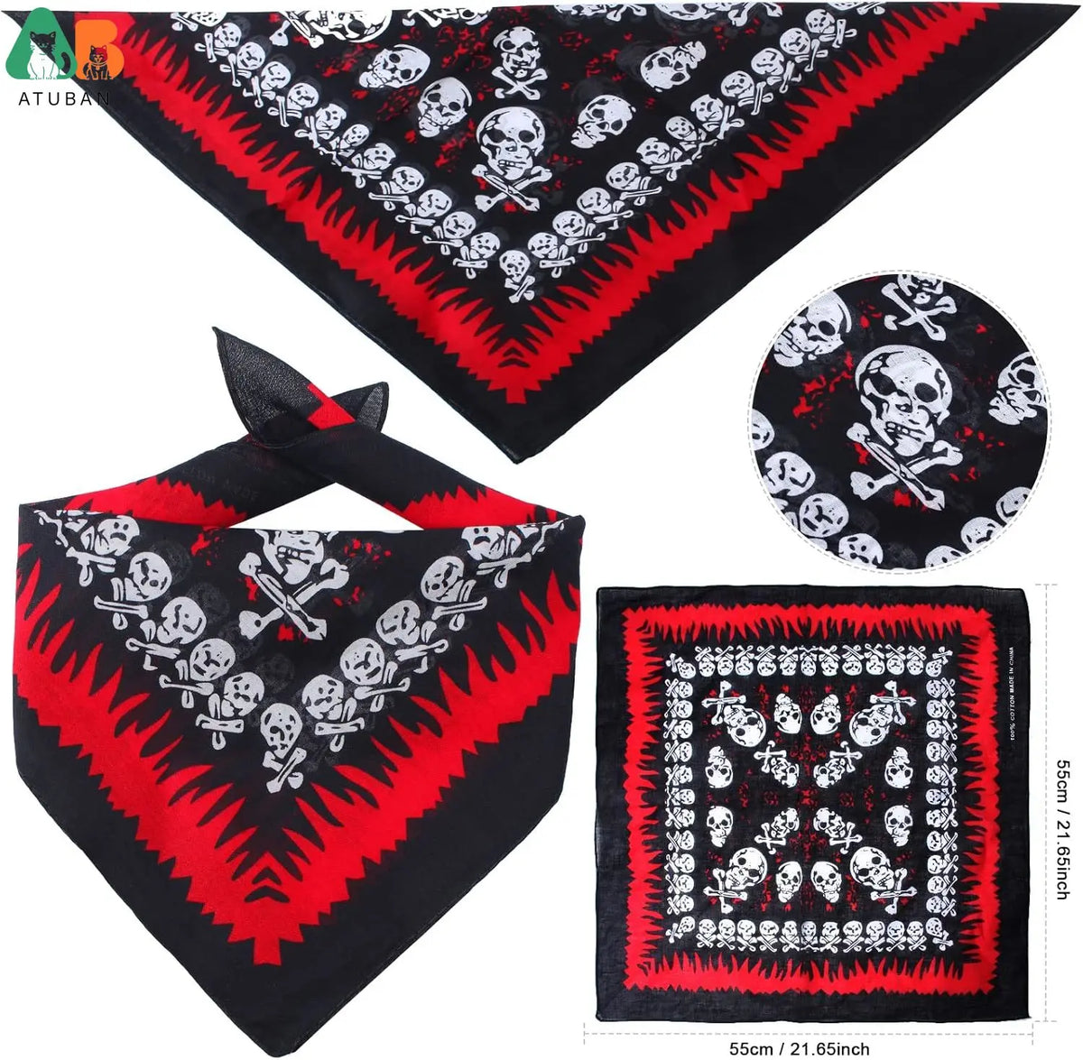 ATUBAN Skull Print Pet Pirate Hat with Pirate Skull Bandana Dog Cat Captain Cap Halloween Pirate Cosplay Costume Halloween Party