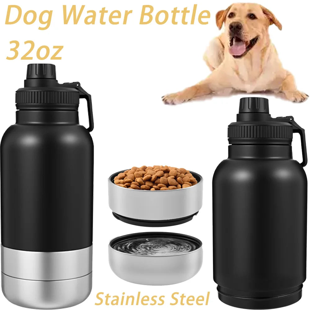 32oz Stainless Steel Detachable Portable Dog Water Bottle 3 in 1 Leakproof Puppy Dog feeding and water Bowls Dog accessories