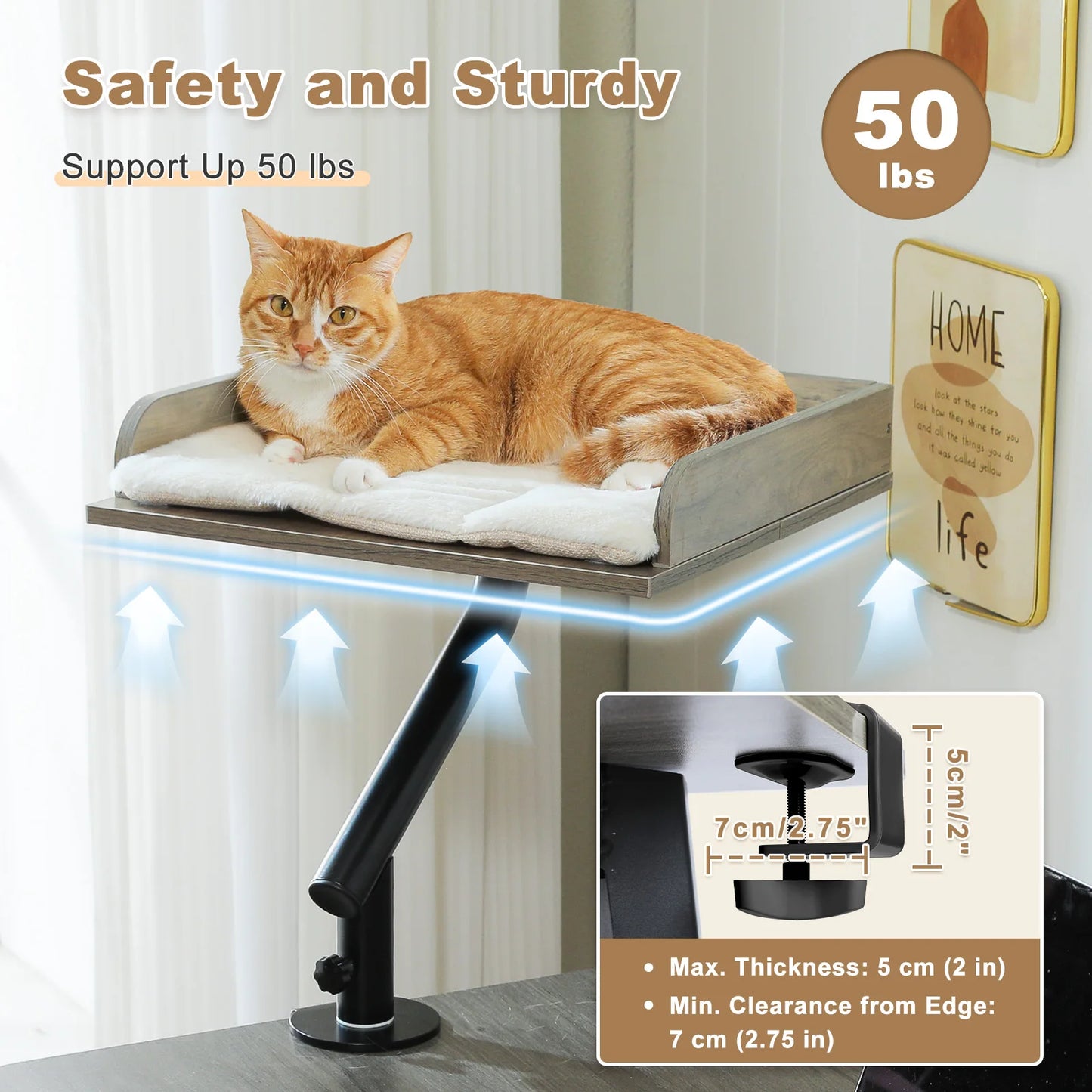 Cat Desk Bed, 360° Rotatable Cat Bed Stand for Indoor Cats, Adjustable Cat Basket, Cats Hammock for Table, Soft Cat Bed for Desk
