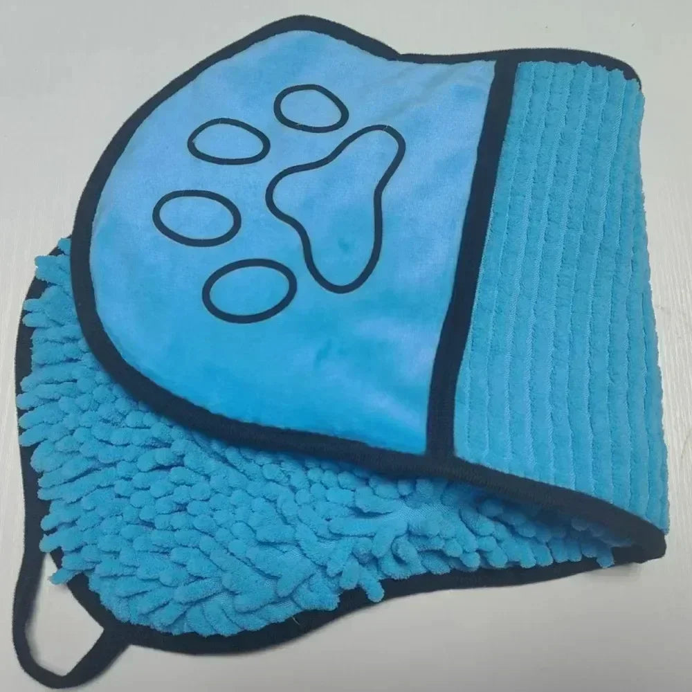 Double-Sided Hand Pocket Pet Bath Towel, Soft Chenille Fabric, Portable with Hanging Loop for Dogs & Cat