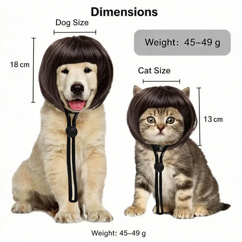 Dog Cat Clown Wig, Funny Pet Cosplay Wig with Adjustable Straps, Synthetic Short Bob Hairpiece for Halloween Party