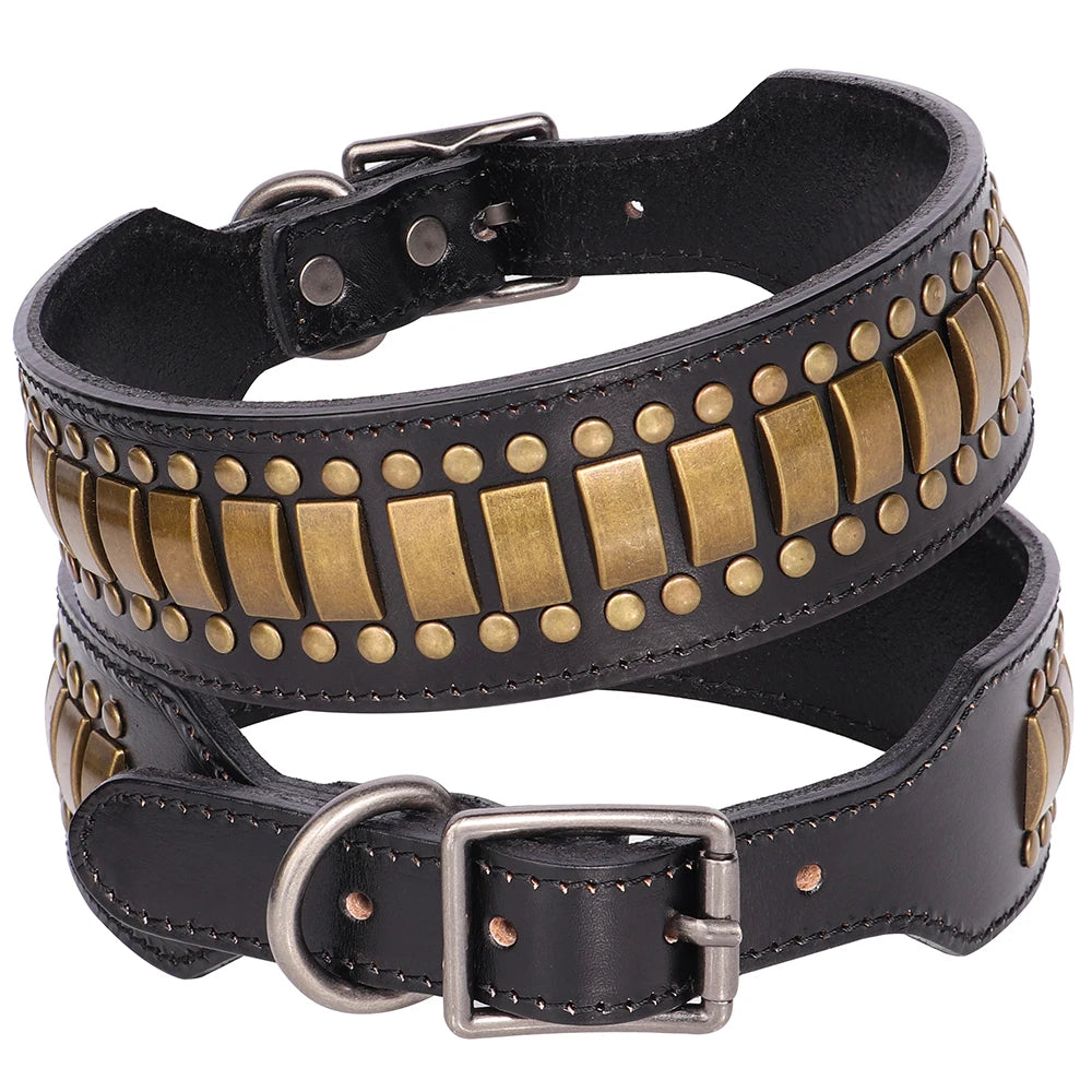 2inch Wide Luxury Genuine Leather Dog Collar Durable Metal Rivet Collars Cool Collars for Medium lagre Dogs German Shepherd