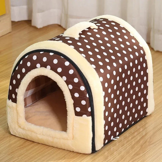 Foldable Dog Bed Pet House Kennel Soft Tent Indoor Enclosed Warm Plush Sleeping Nest Basket with Removable Cushion for Cats Dogs