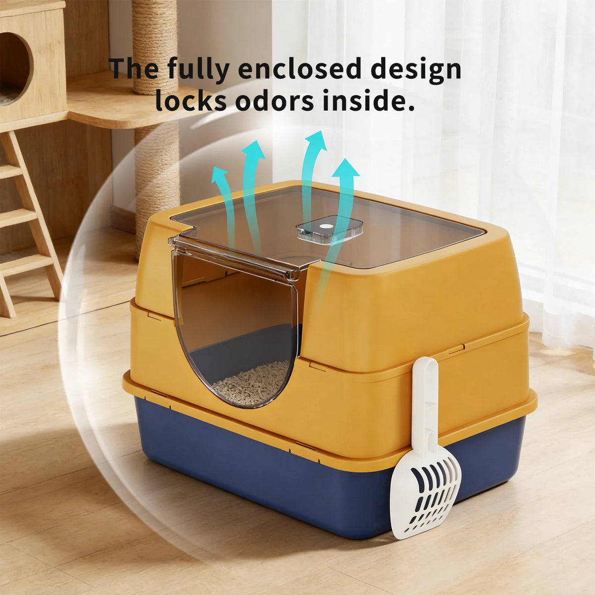 Double Color Fully Enclosed Flip Pet Litter Box With Large Space Detachable Easy To Clean,Sturdy And Durable Cat Toilet Pet Supplies
