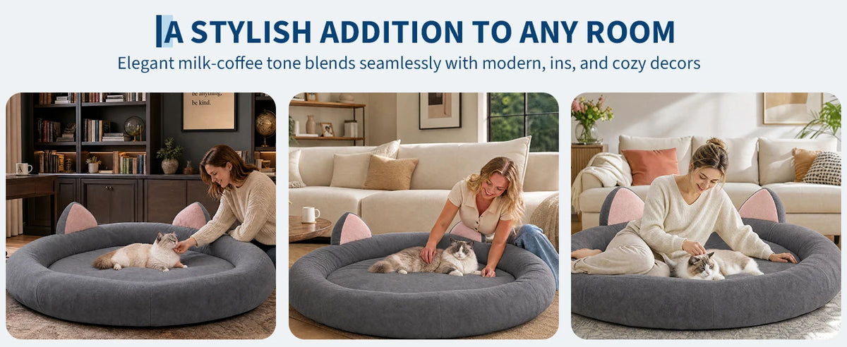 Round Dog Bed XXL Extra Large 9.8" Thick Pet Couch Memory Foam Pet Couch for Large & Senior Dogs Supportive Bolster Design Brown Grey
