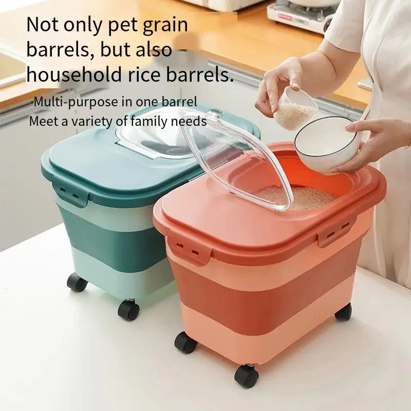 13/33LB Collapsible Cat Dog Food Storage Container, Airtight Sealing Dry Food Box with Lid for Kitchen Grain & Rice