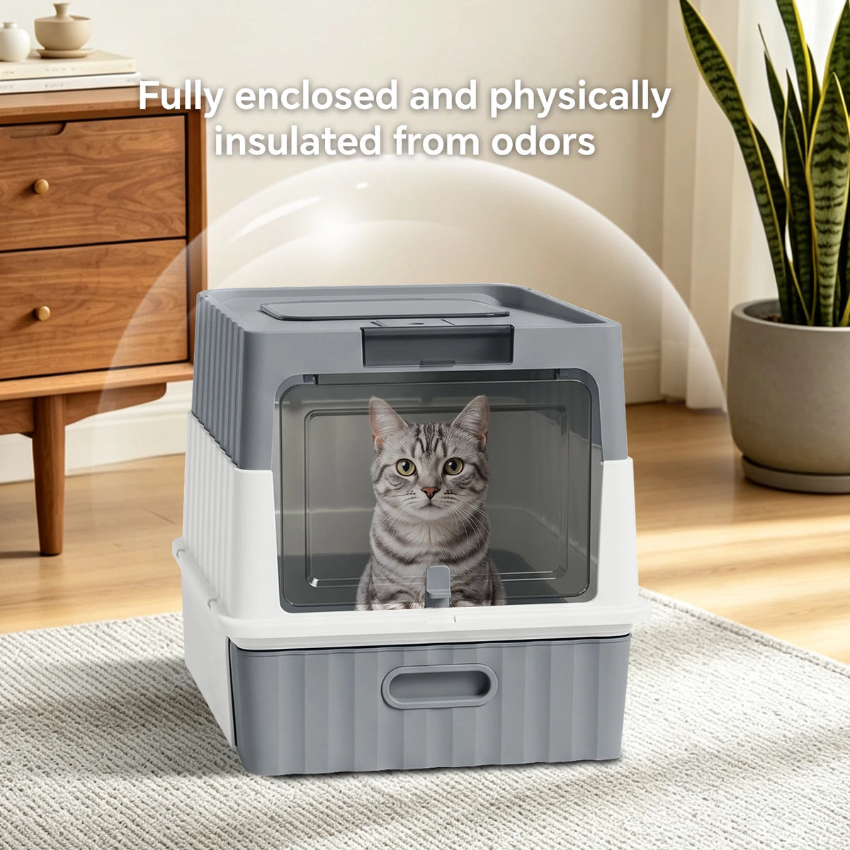 Draw-Out Fully Enclosed Pet Cat Litter Box With Large Space Removable Easy To Clean Anti-Slip Durable And Comes With A Shovel