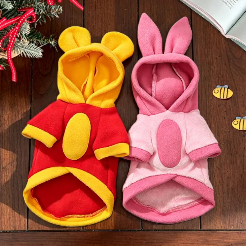 Pet winter clothes and clothing for cats, dogs, cartoon with fleece caps, small dogs, teddy pets