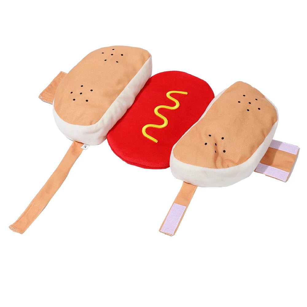 Funny Pet Hot Dog Costume Cute Puppy Clothes Cosplay Outfit for Birthday Party Halloween Christmas Photo Shoot Holiday Dress Up