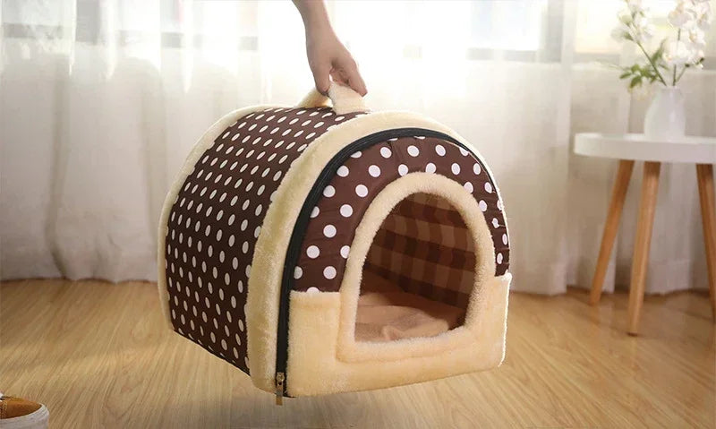 Foldable Dog Bed Pet House Kennel Soft Tent Indoor Enclosed Warm Plush Sleeping Nest Basket with Removable Cushion for Cats Dogs