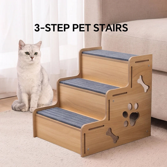 3 Step Wooden Pet Stairs Non Slip Dog Climbing Ladder for Small Dogs Cats Older Animals Climbing Ramp Pet Supplies