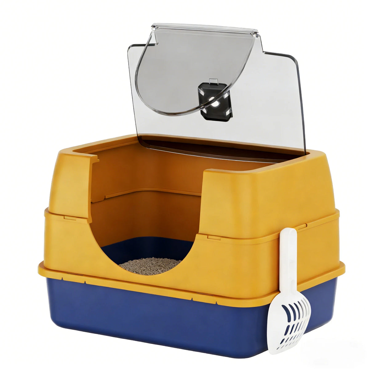 Double Color Fully Enclosed Flip Pet Litter Box With Large Space Detachable Easy To Clean,Sturdy And Durable Cat Toilet Pet Supplies