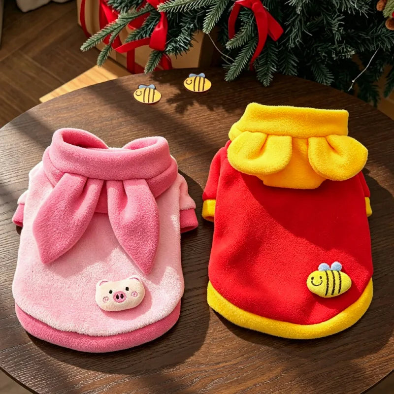Pet winter clothes and clothing for cats, dogs, cartoon with fleece caps, small dogs, teddy pets