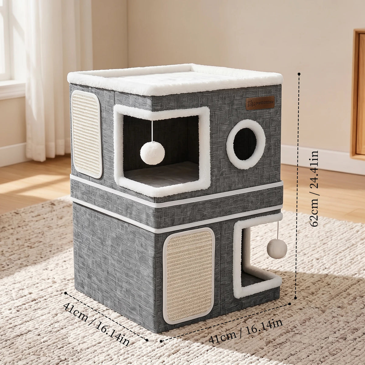 Christmas Pet Gift - Double-Layer Multi-Hole Cat House, Multi-Functional Foldable Cat Cave Hiding Place, Equipped With Sisal Scratching Post And Double Hanging Ball Toys, Double Compartments Pet Shelter, Suitable For Kittens