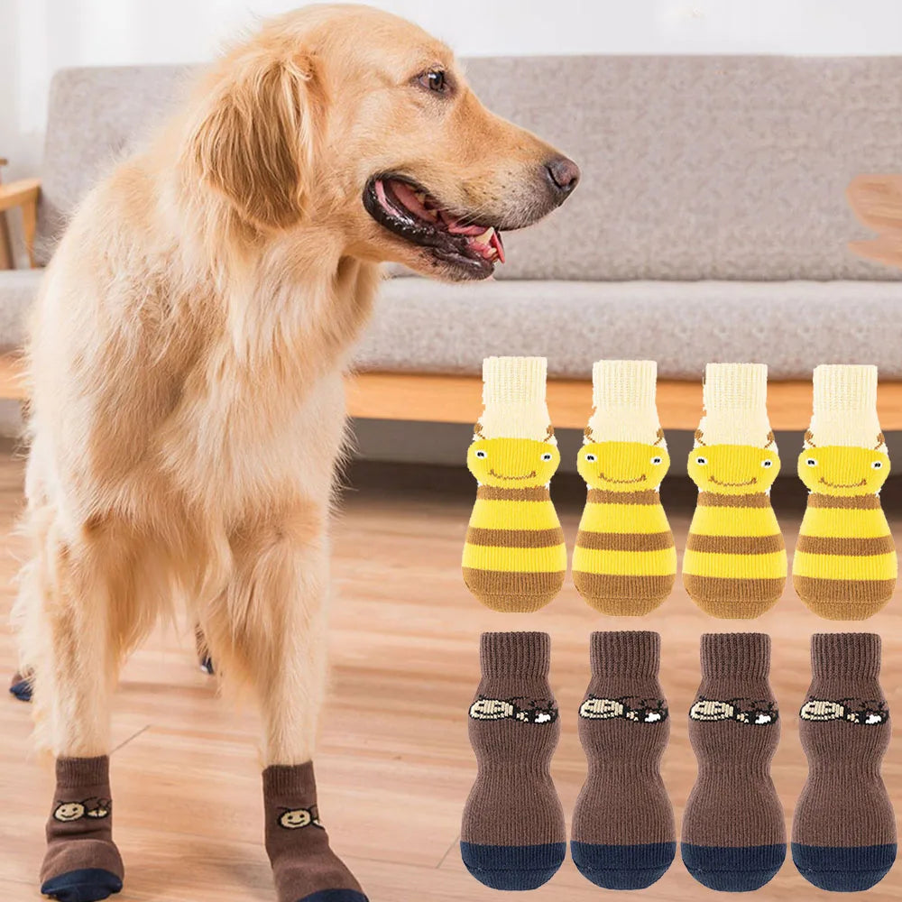 4pcs Dog Socks for Hardwood Floors to Prevent Licking Dog Boots Pet Dog Paw Protectors with Non-Slip Grips for Large Senior Dogs