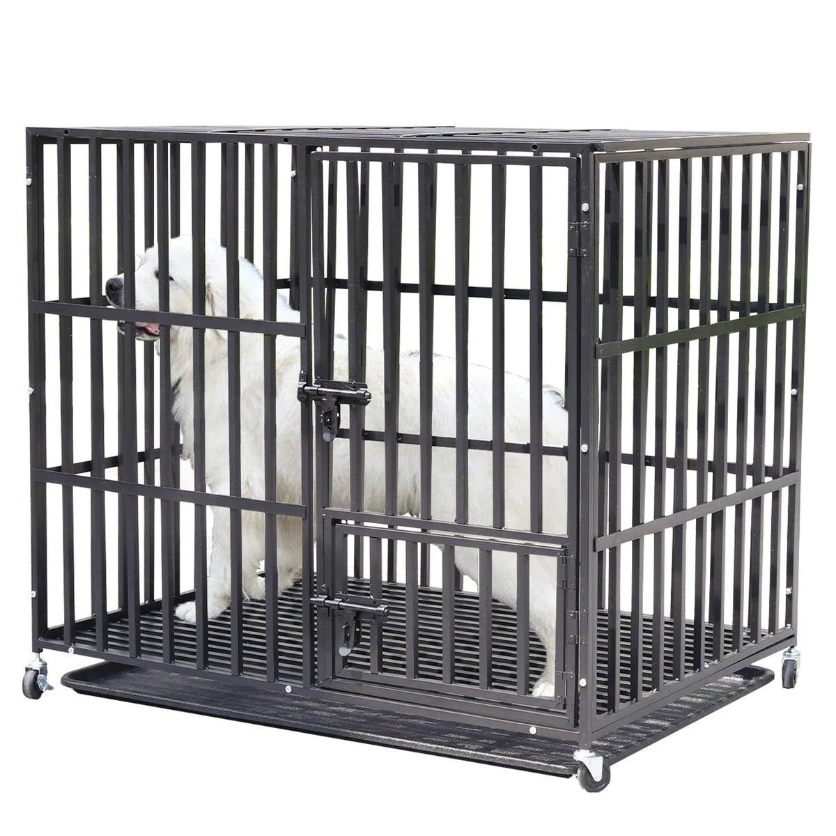 Bingopaw 37” 42” 46” Heavy Duty Dog Cage Metal Pet Dog Crate 3 Doors Locks Design Kennel Playpen with 4 Wheels Removable Tray