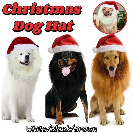Dog Cat Santa Hat with White Beard, Adjustable Christmas Pet Costume Cap for Xmas Party, Small Medium Dogs Cats